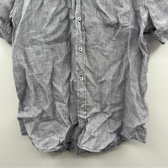Report Collection Heritage 100% Linen Blue Striped Button Down Shirt Sz L NEW - Picture 3 of 8